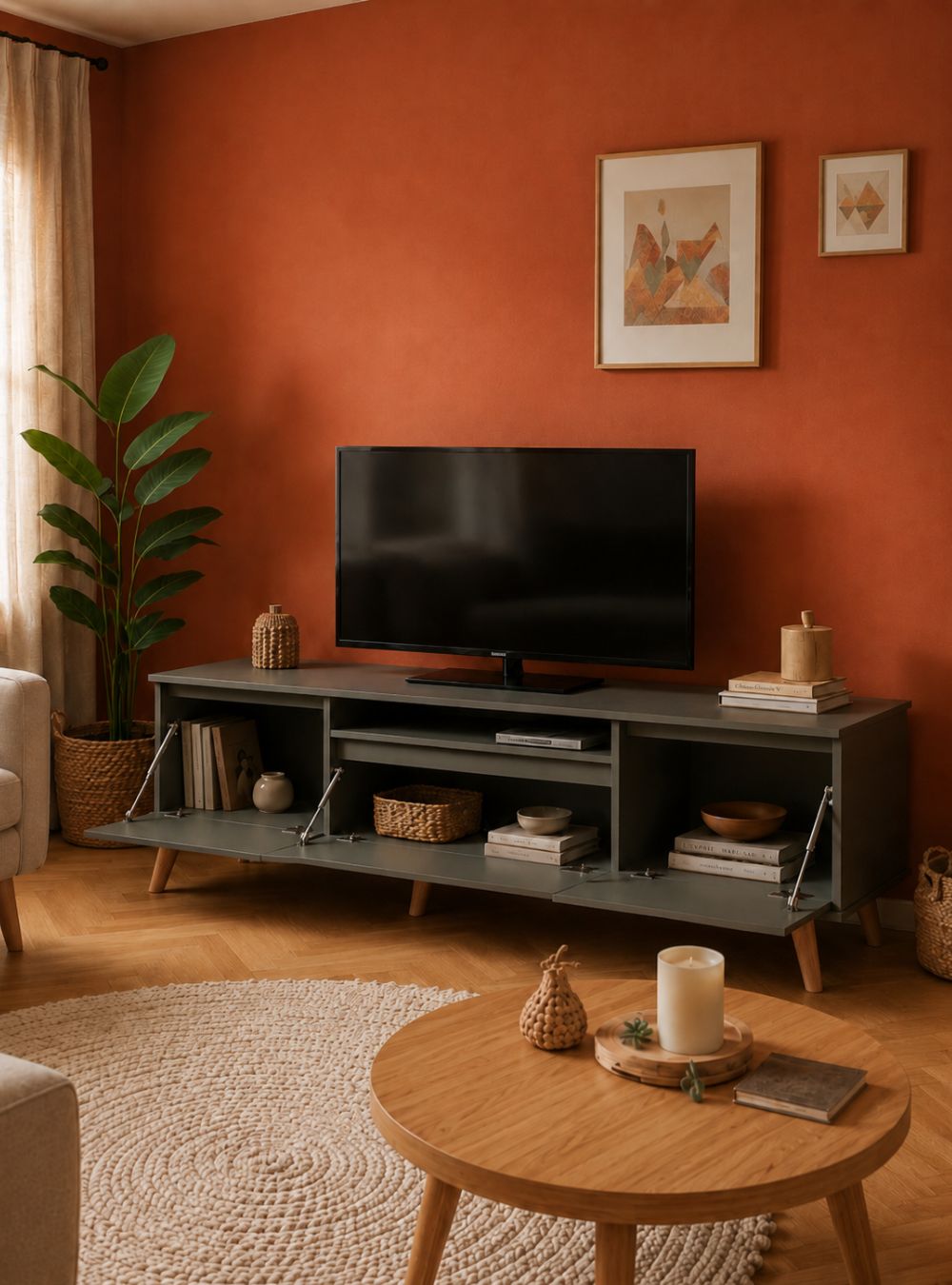 Rack para TV com Prateleira 180cm Retro Mdf Verde Dallas - On Móveis