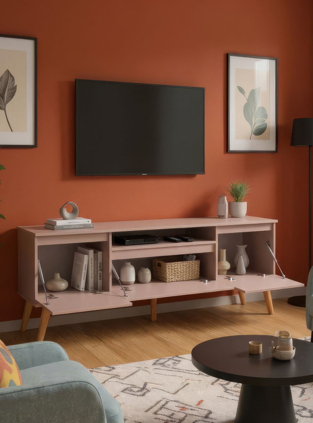 Rack para TV 180cm Retro Mdf Rosa Dallas - On Móveis