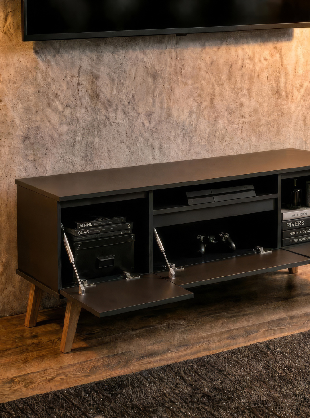 Rack para TV com Prateleira 150cm Retro Mdf Grafite Dallas - On Móveis