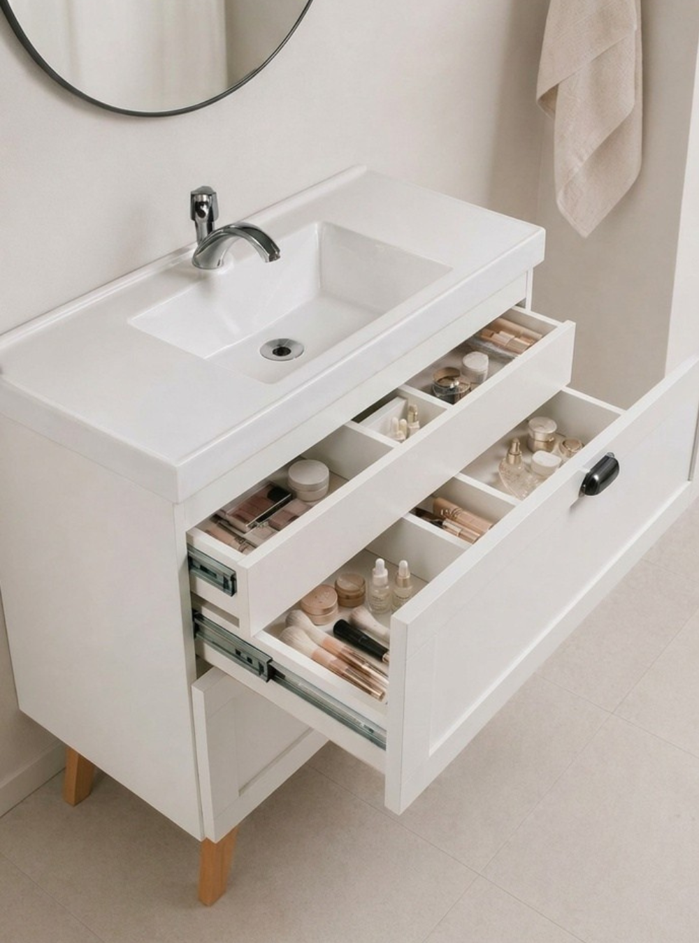 Gabinete para Banheiro com Cuba e Espelho Redondo 80cm Retro Mdf Branco Milano - On Móveis