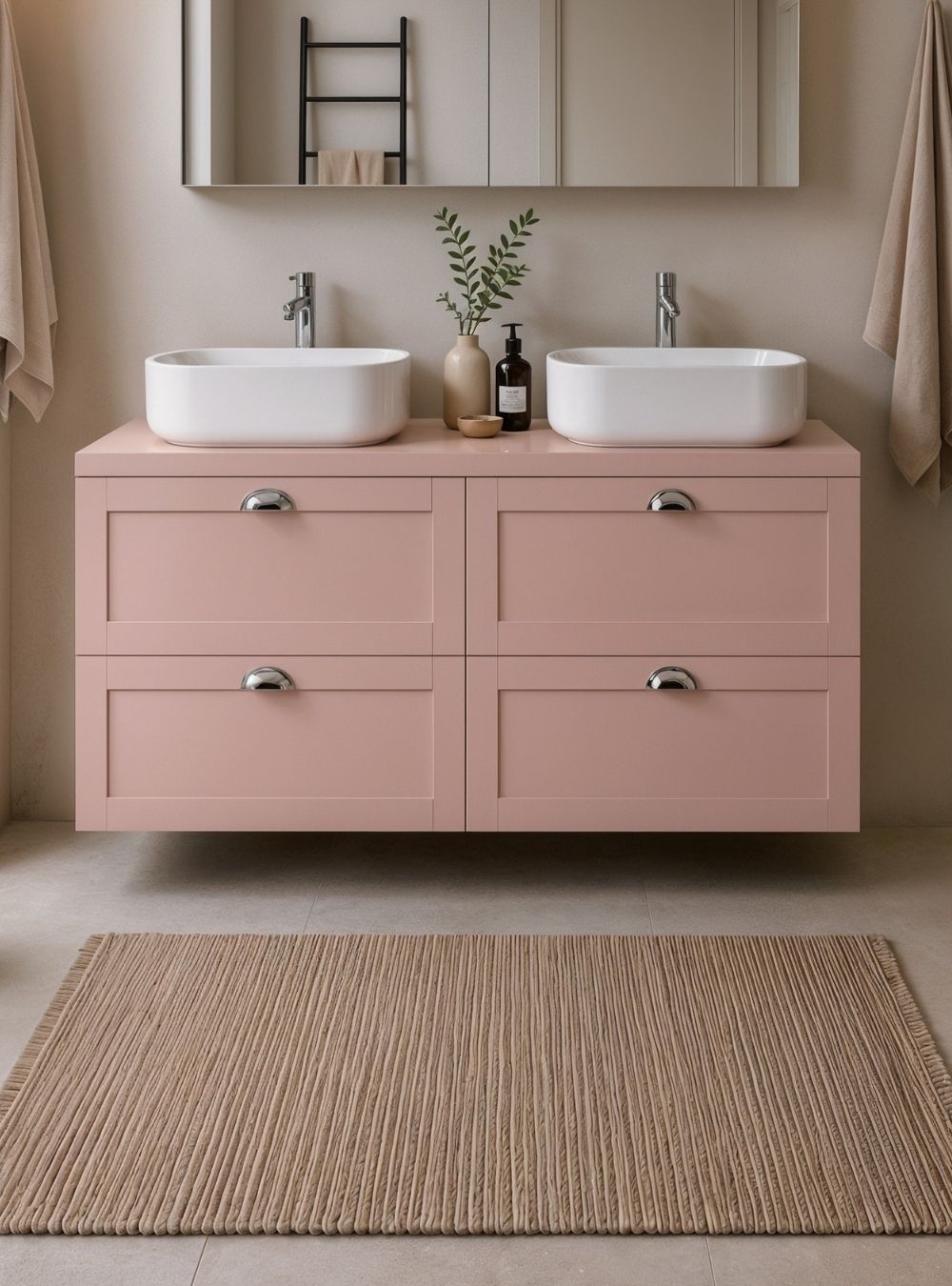 Gabinete para Banheiro com Tampo e 2 Cubas 120cm Retro Mdf Rosa Milano - On Móveis