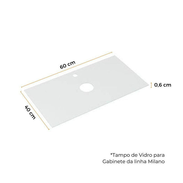 On Móveis Acessórios para banheiro Tampo de Vidro para Gabinete Banheiro Milano 60 x 40 x 0,6cm