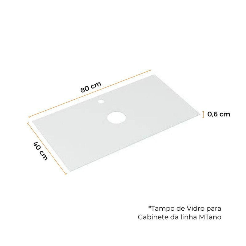 On Móveis Acessórios para banheiro Tampo de Vidro para Gabinete Banheiro Milano 80 x 40 x 0,6cm