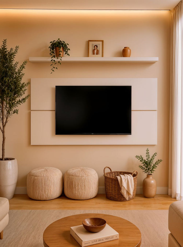 Painel para TV  com prateleira 180cm Retro Mdf Branco Dallas - On Móveis