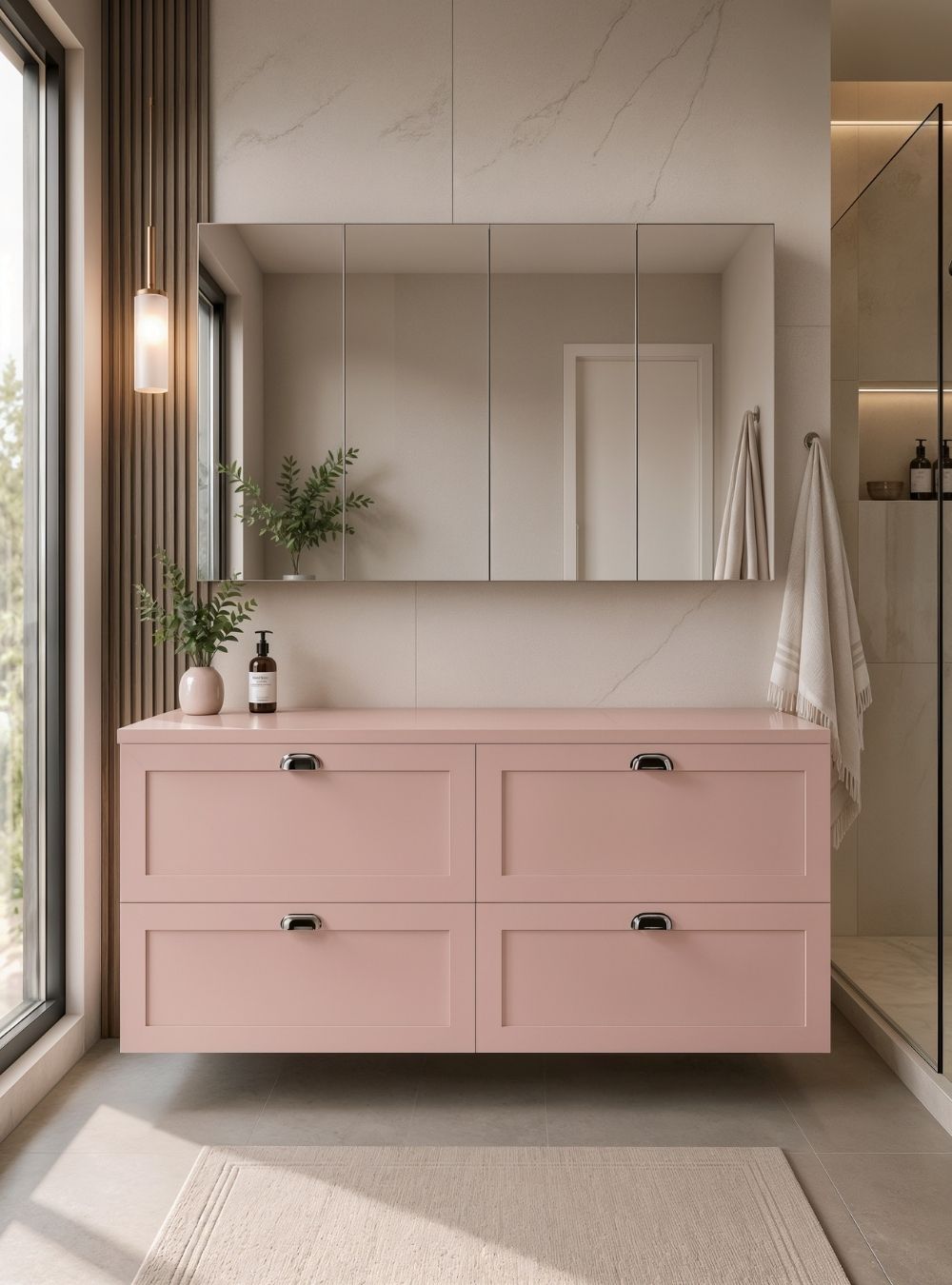 Gabinete para Banheiro com Tampo e Armário 160cm Retro Mdf Rosa Milano - On Móveis