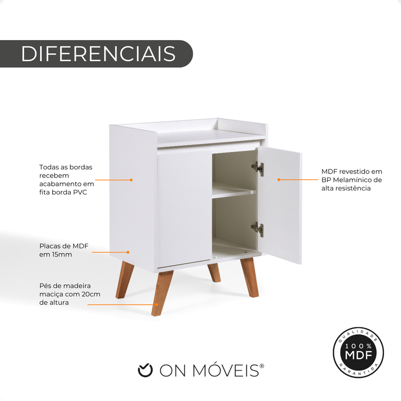 On Móveis Buffets Aparador Buffet 60cm Retro Mdf Branco Madri - On Móveis