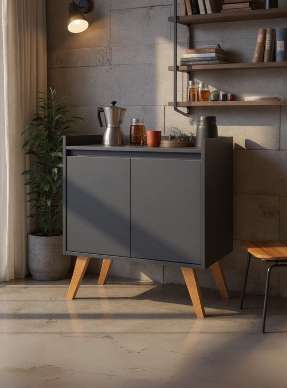 On Móveis Buffets Aparador Buffet 60cm Retro Mdf Grafite Madri - On Móveis