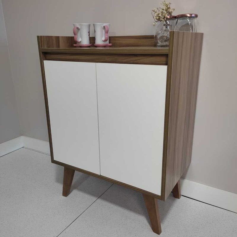 On Móveis Buffets Aparador Buffet 60cm Retro Mdf Nogal com Branco Madri - On Móveis