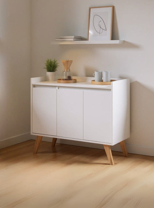 Aparador Buffet 90cm Retro Mdf Branco Madri - On Móveis