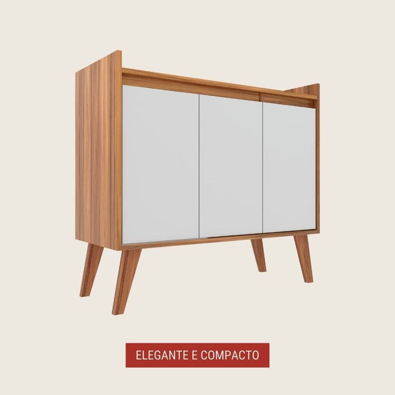 On Móveis Buffets Aparador Buffet 90cm Retro Mdf Nogal com Branco Madri - On Móveis