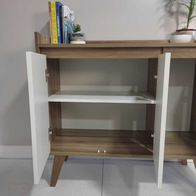 On Móveis Buffets Aparador Buffet 90cm Retro Mdf Nogal com Branco Madri - On Móveis