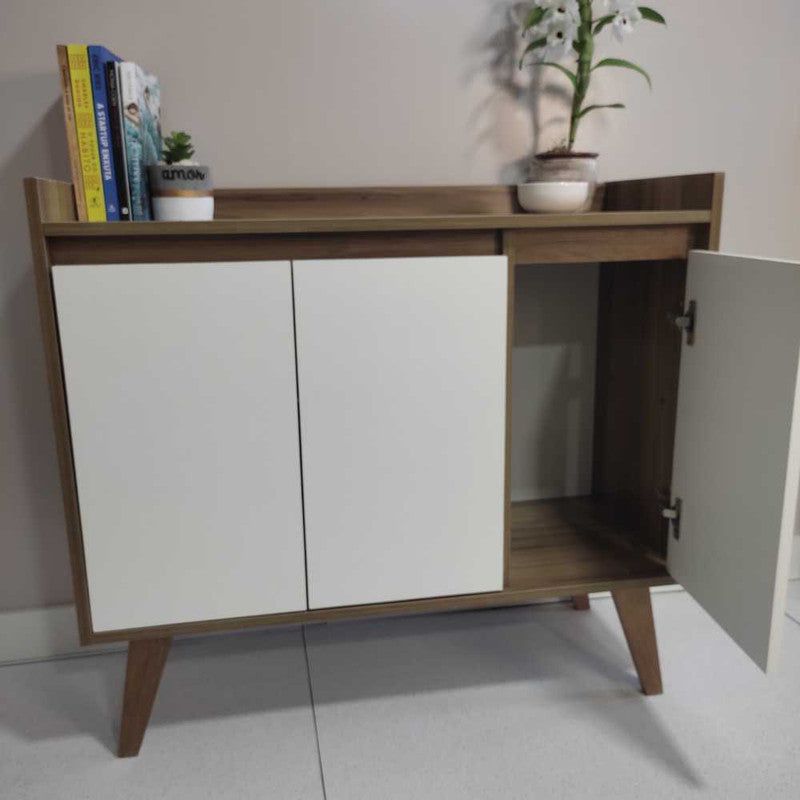 On Móveis Buffets Aparador Buffet 90cm Retro Mdf Nogal com Branco Madri - On Móveis