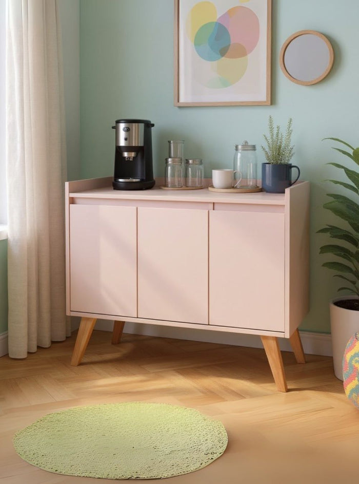 Aparador Buffet 90cm Retro Mdf Rosa Madri - On Móveis
