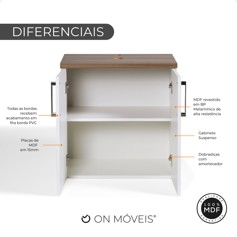 On Móveis Conjuntos de móveis para banheiro Gabinete para Banheiro 60cm Mdf Nogal com Branco Paris - On Móveis