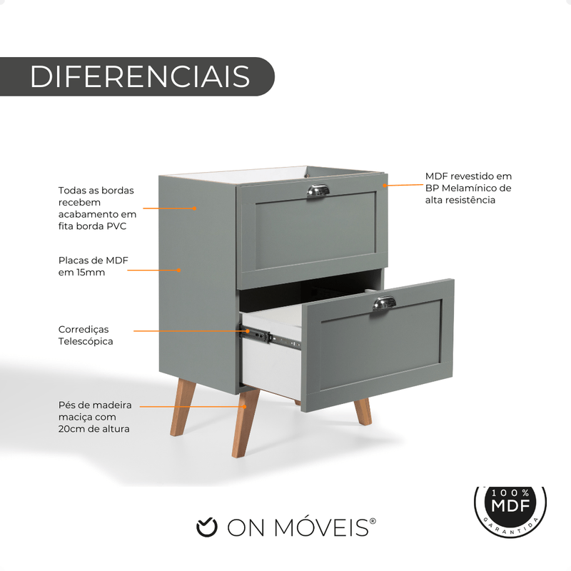 On Móveis Conjuntos de móveis para banheiro Gabinete para Banheiro 60cm Retro Mdf Verde Milano - On Móveis