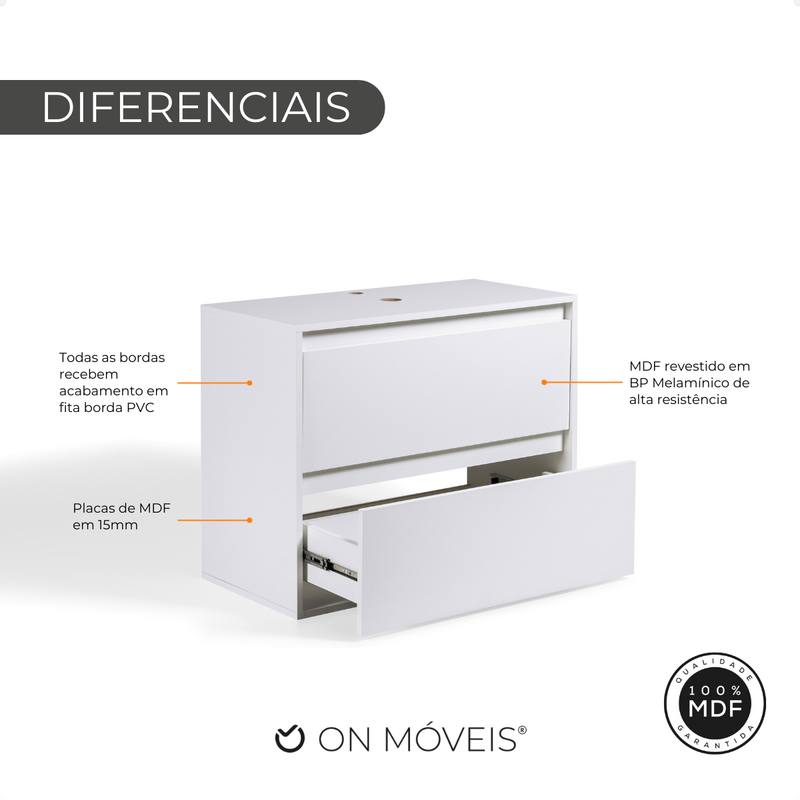 On Móveis Conjuntos de móveis para banheiro Gabinete para Banheiro 80cm Mdf Branco Dubai - On Móveis