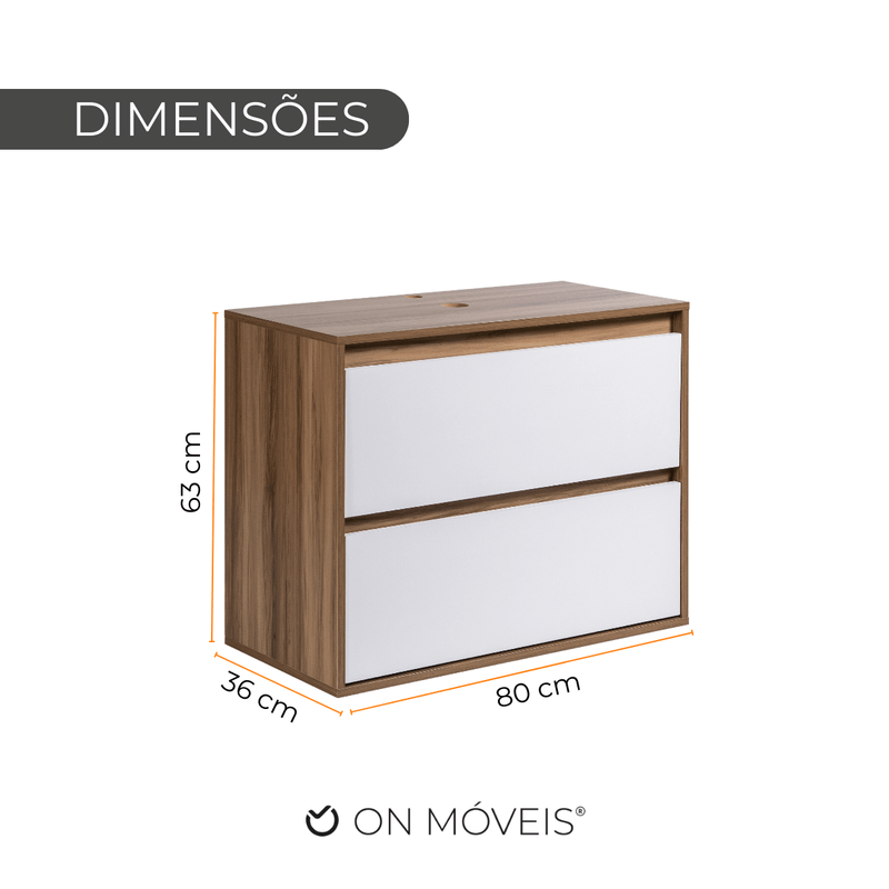 On Móveis Conjuntos de móveis para banheiro Gabinete para Banheiro 80cm Mdf Nogal com Branco Dubai - On Móveis