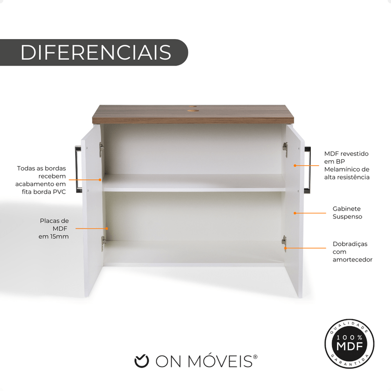 On Móveis Conjuntos de móveis para banheiro Gabinete para Banheiro 80cm Mdf Nogal com Branco Paris - On Móveis