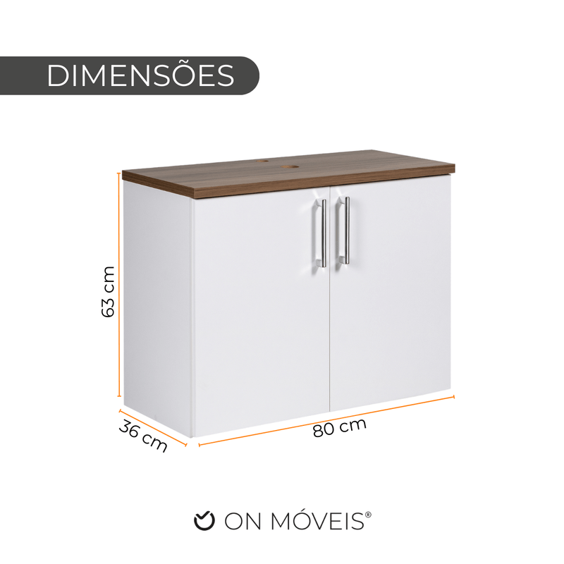 On Móveis Conjuntos de móveis para banheiro Gabinete para Banheiro 80cm Mdf Nogal com Branco Paris - On Móveis