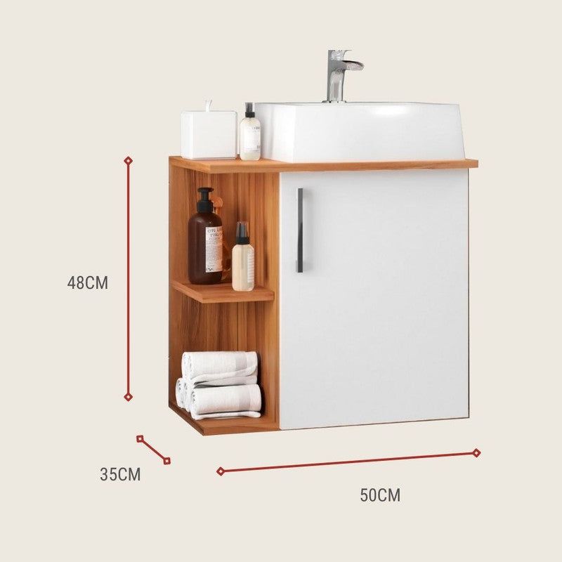 On Móveis Conjuntos de móveis para banheiro 50 Gabinete para Banheiro com Cuba 50cm Mdf Nogal com Branco Moscou - On Móveis