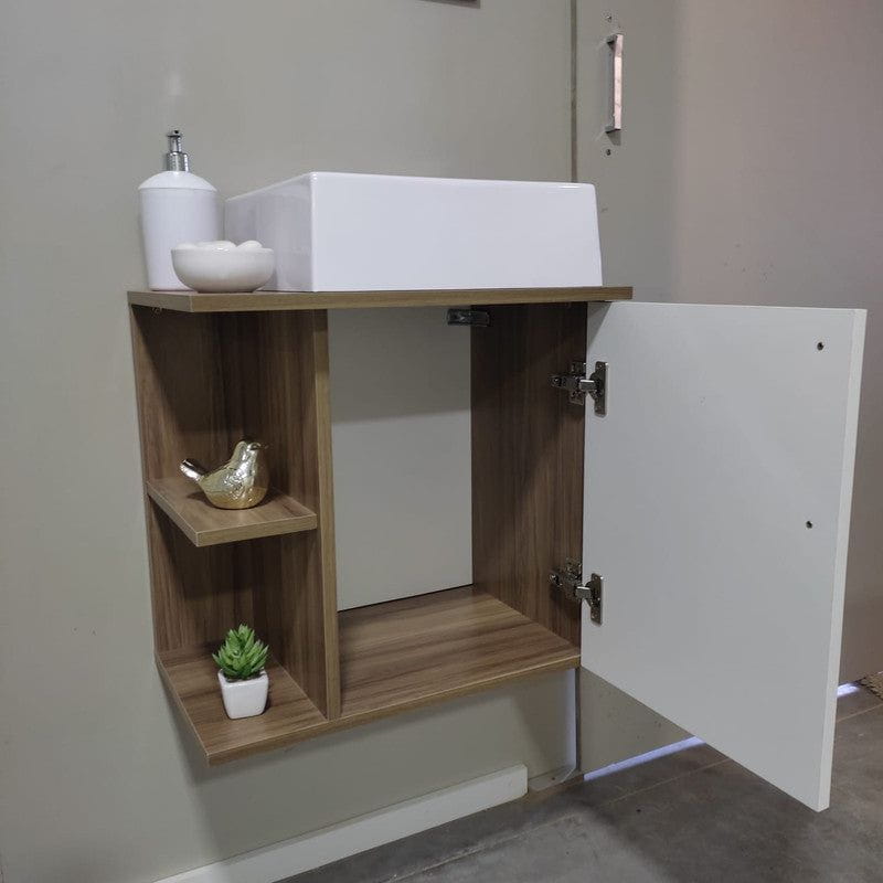 On Móveis Conjuntos de móveis para banheiro 50 Gabinete para Banheiro com Cuba 50cm Mdf Nogal com Branco Moscou - On Móveis