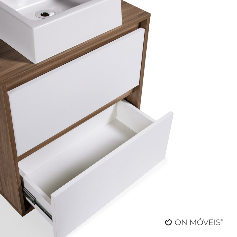 On Móveis Conjuntos de móveis para banheiro Gabinete para Banheiro com Cuba 60cm Mdf Nogal com Branco Dubai - On Móveis