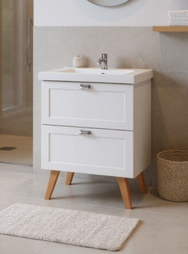 Gabinete para Banheiro com Cuba 60cm Retro Mdf Branco Milano - On Móveis