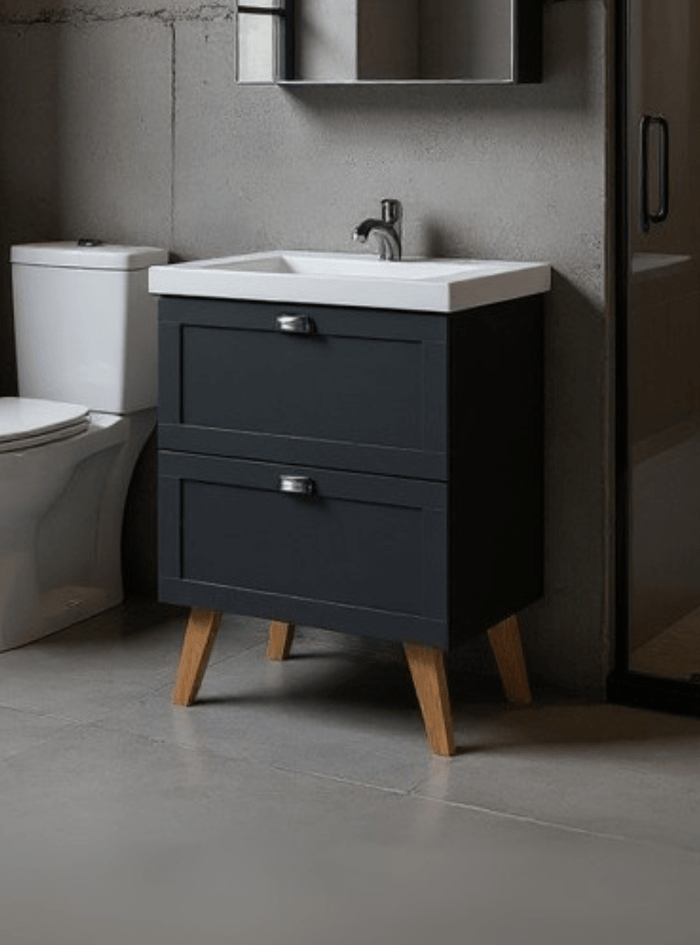 Gabinete para Banheiro com Cuba 60cm Retro Mdf Grafite Milano - On Móveis