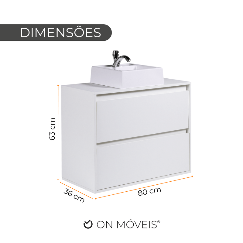 On Móveis Conjuntos de móveis para banheiro Gabinete para Banheiro com Cuba 80cm Mdf Branco Dubai - On Móveis