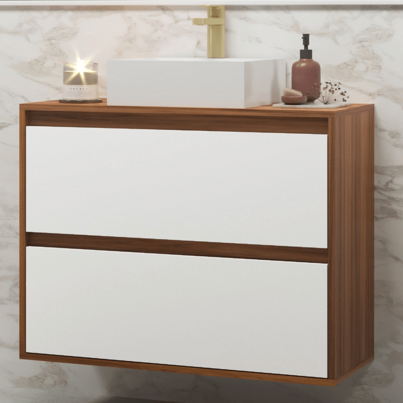 On Móveis Conjuntos de móveis para banheiro Gabinete para Banheiro com Cuba 80cm Mdf Nogal com Branco Dubai - On Móveis