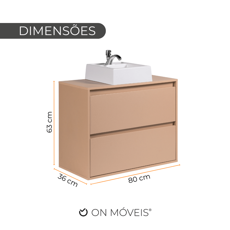 On Móveis Conjuntos de móveis para banheiro Gabinete para Banheiro com Cuba 80cm Mdf Salmao Dubai - On Móveis