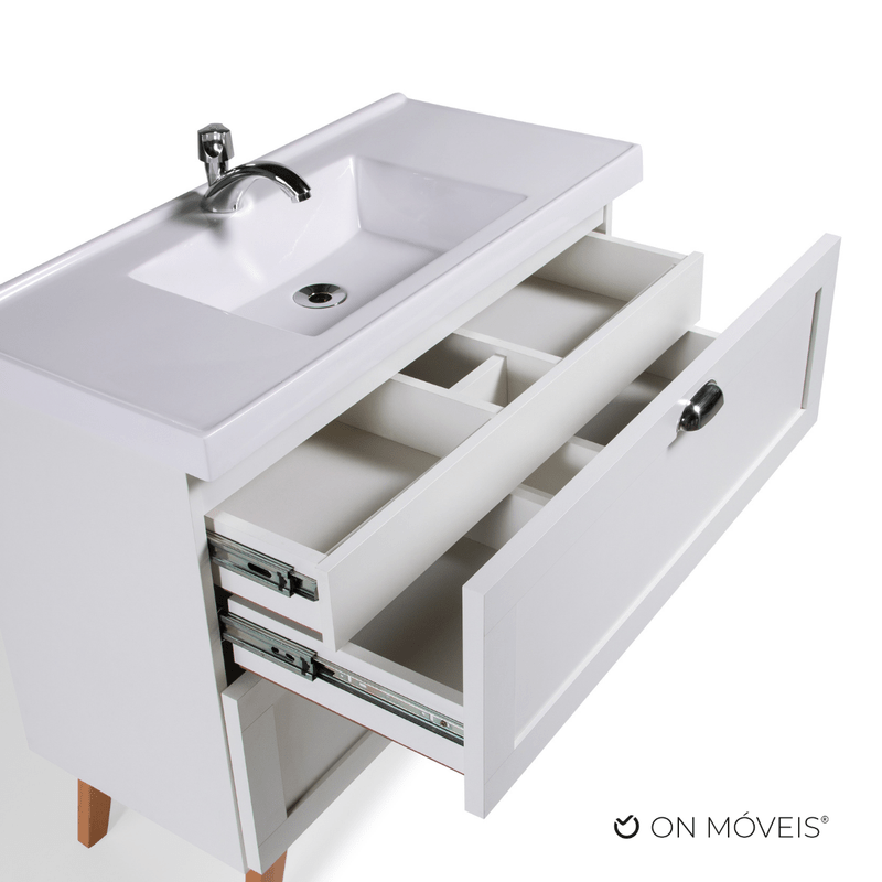 On Móveis Conjuntos de móveis para banheiro Gabinete para Banheiro com Cuba 80cm Retro Mdf Branco Milano - On Móveis