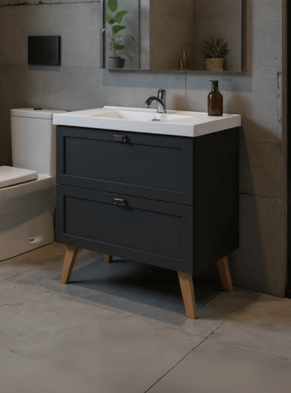 Gabinete para Banheiro com Cuba 80cm Retro Mdf Grafite Milano - On Móveis