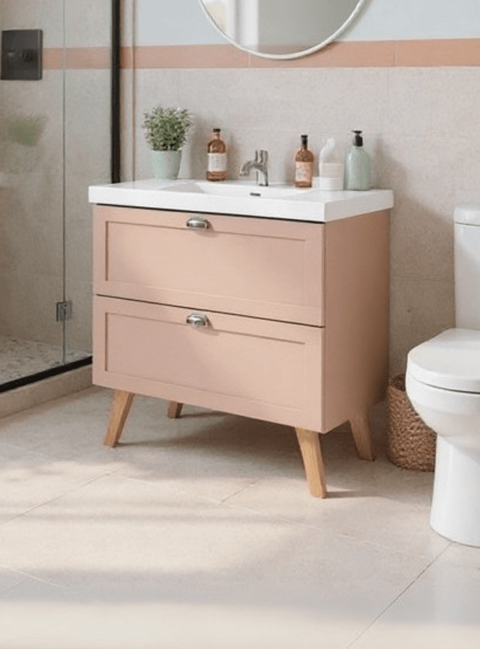 Gabinete para Banheiro com Cuba 80cm Retro Mdf Rosa Milano - On Móveis