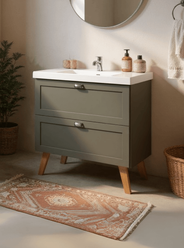 Gabinete para Banheiro com Cuba 80cm Retro Mdf Verde Milano - On Móveis