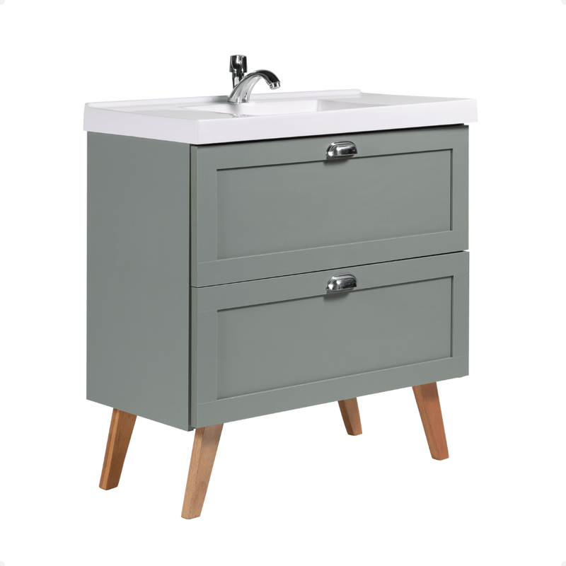 On Móveis Conjuntos de móveis para banheiro Gabinete para Banheiro com Cuba 80cm Retro Mdf Verde Milano - On Móveis