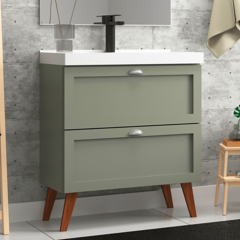 On Móveis Conjuntos de móveis para banheiro Gabinete para Banheiro com Cuba 80cm Retro Mdf Verde Milano - On Móveis