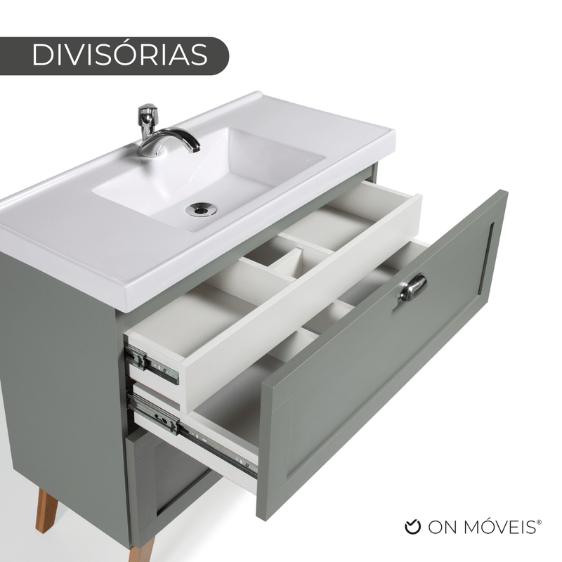 On Móveis Conjuntos de móveis para banheiro Gabinete para Banheiro com Cuba 80cm Retro Mdf Verde Milano - On Móveis