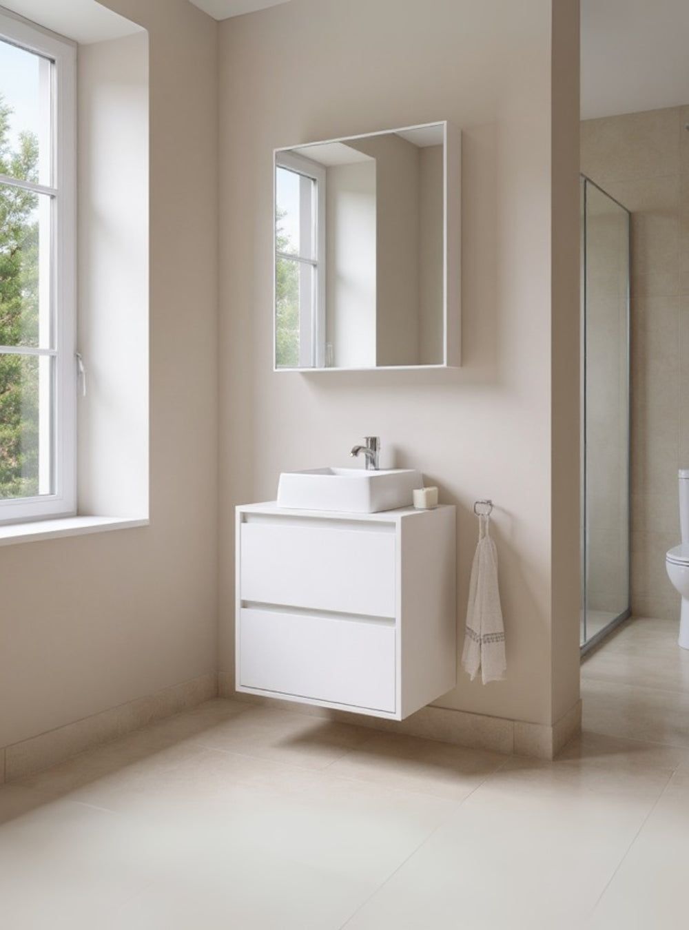 On Móveis Conjuntos de móveis para banheiro Gabinete para Banheiro com Cuba e Armario 60cm Mdf Branco Dubai - On Móveis