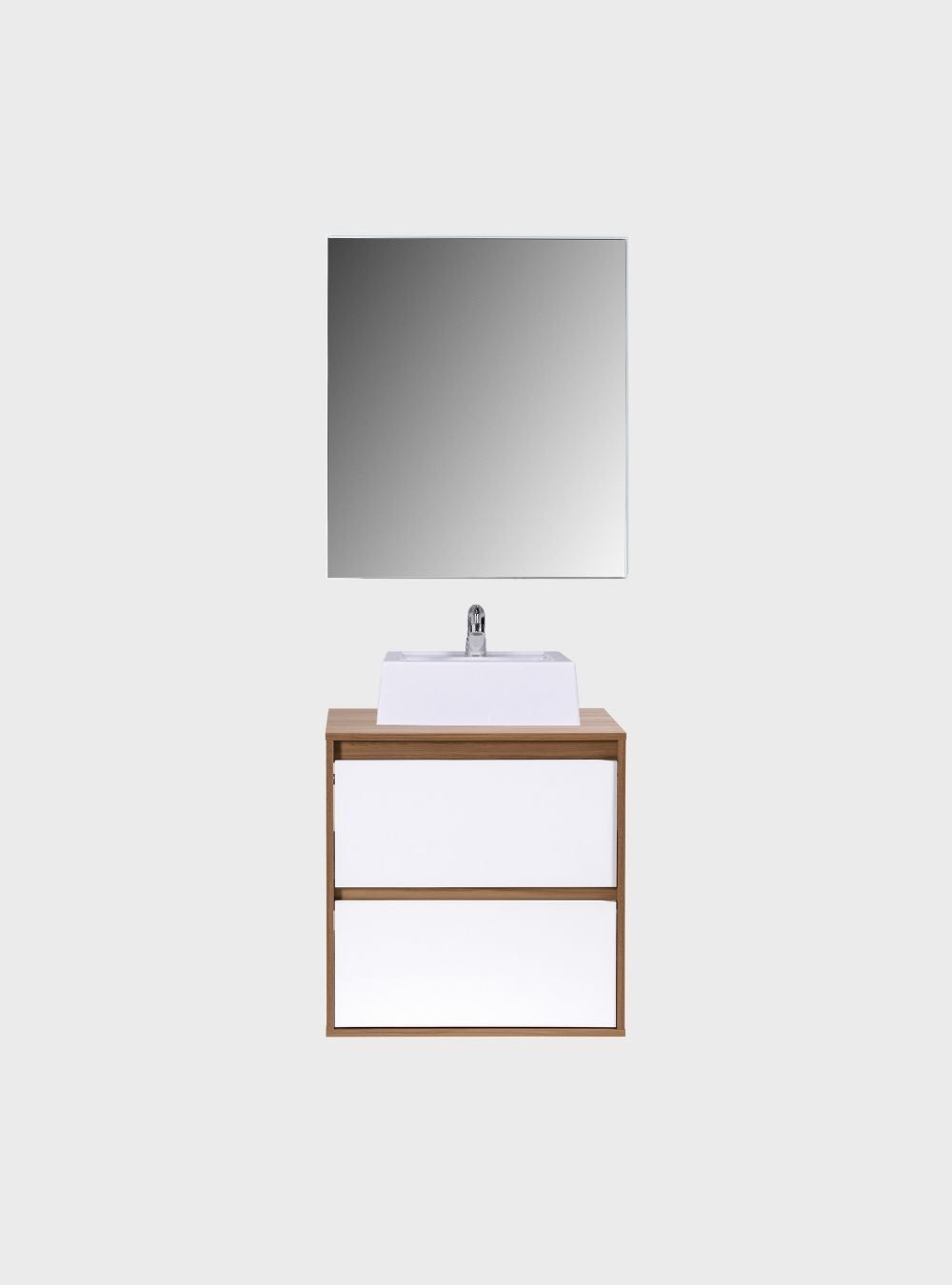 On Móveis Conjuntos de móveis para banheiro Gabinete para Banheiro com Cuba e Armario 60cm Mdf Freijo Com Branco Dubai - On Móveis
