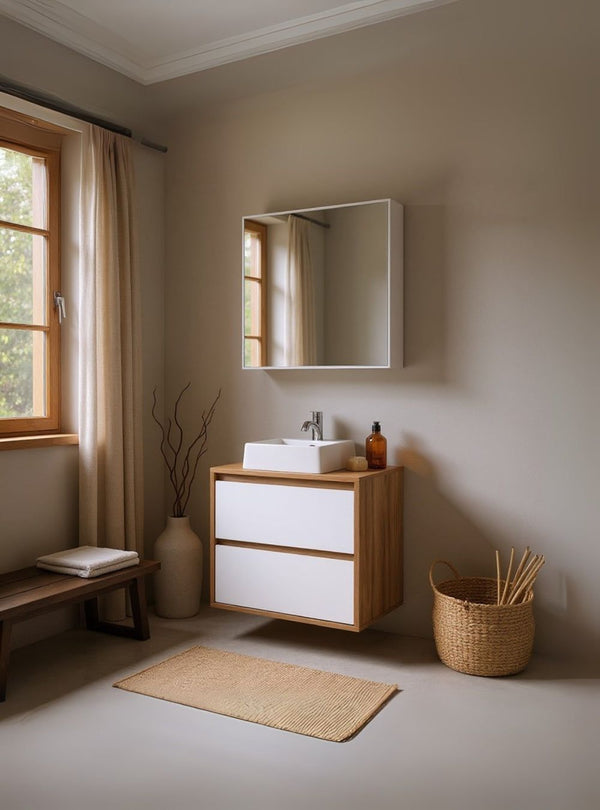 On Móveis Conjuntos de móveis para banheiro Gabinete para Banheiro com Cuba e Armario 60cm Mdf Freijo Com Branco Dubai - On Móveis