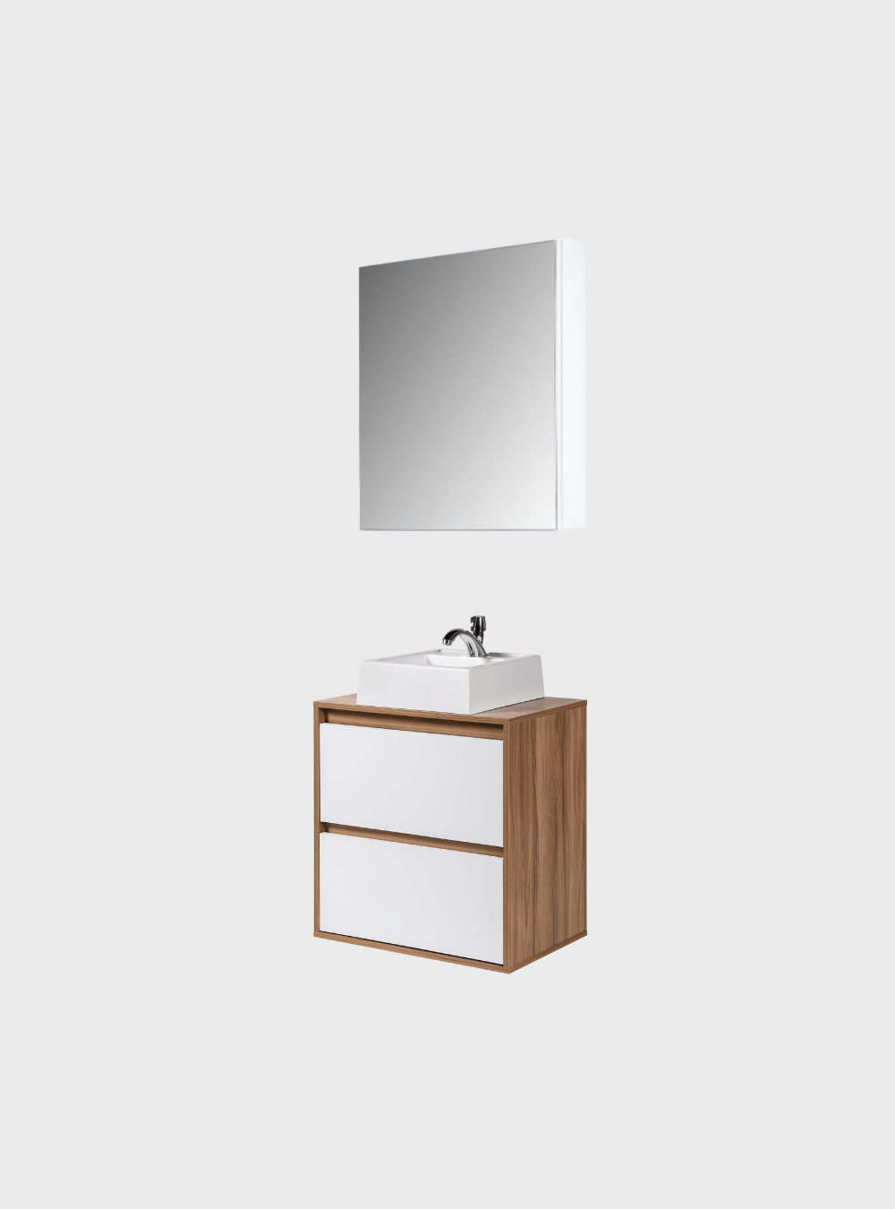 On Móveis Conjuntos de móveis para banheiro Gabinete para Banheiro com Cuba e Armario 60cm Mdf Freijo Com Branco Dubai - On Móveis