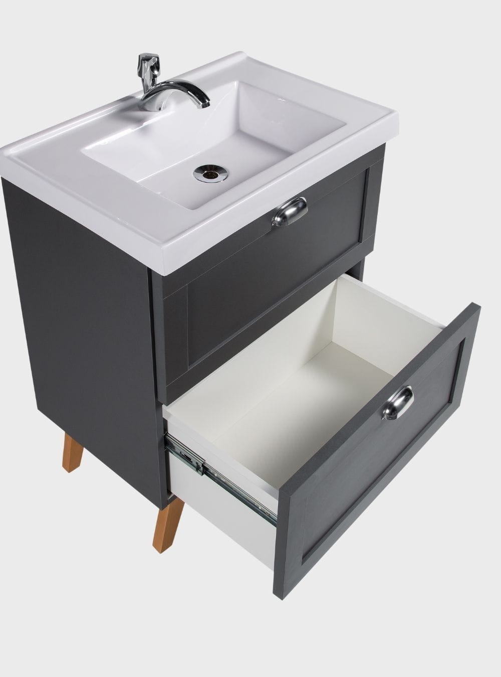 On Móveis Conjuntos de móveis para banheiro Gabinete para Banheiro com Cuba e Armario 60cm Mdf Grafite Milano - On Móveis