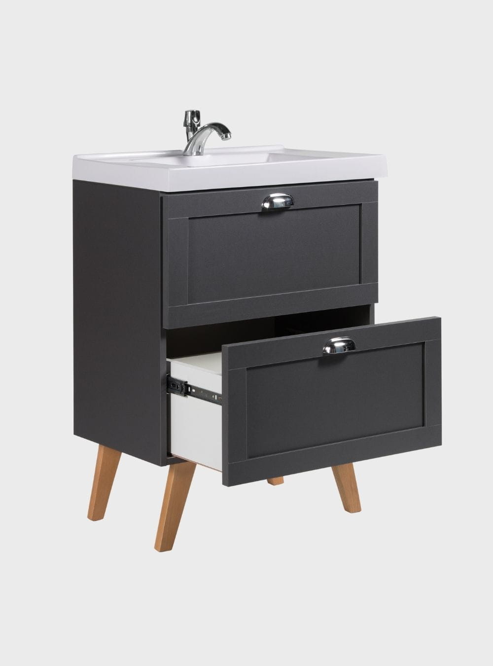On Móveis Conjuntos de móveis para banheiro Gabinete para Banheiro com Cuba e Armario 60cm Mdf Grafite Milano - On Móveis