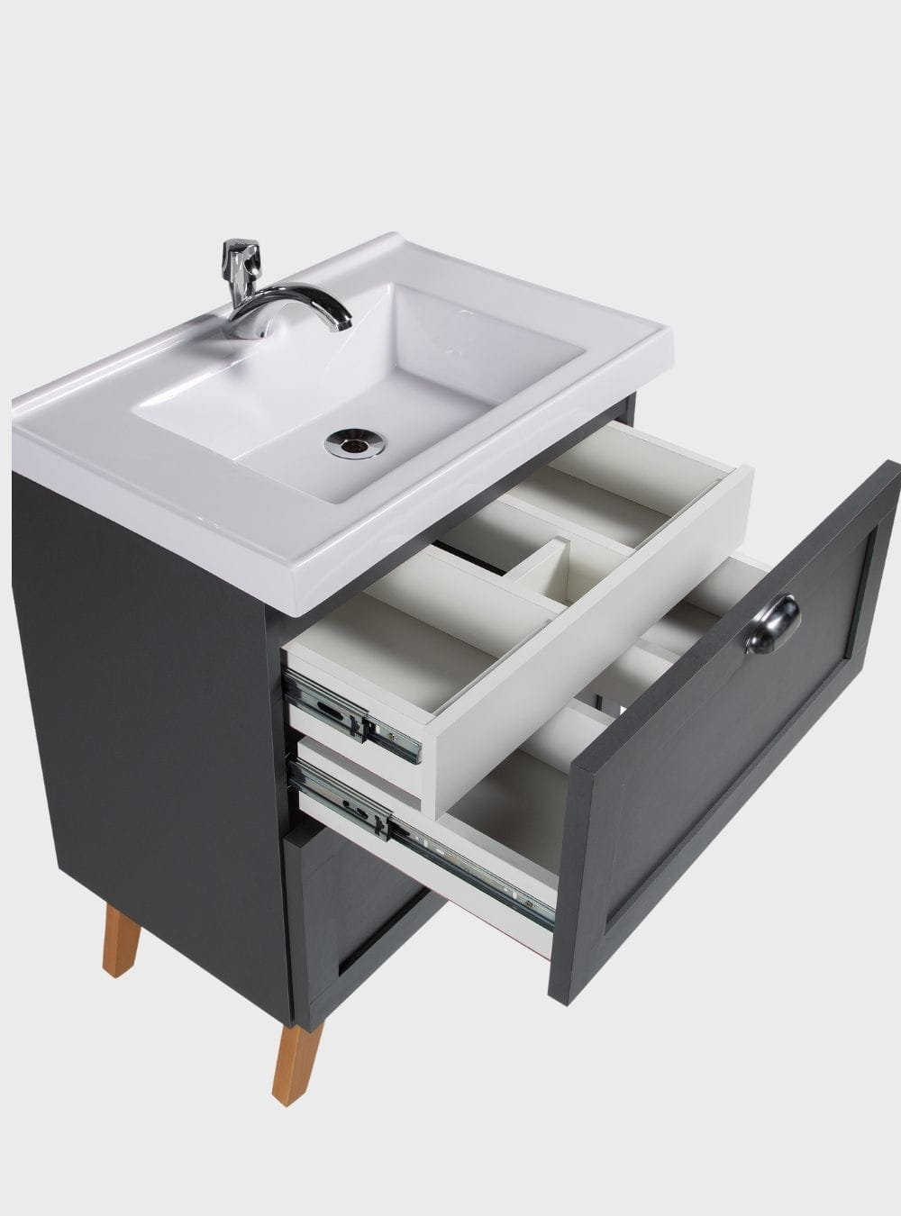 On Móveis Conjuntos de móveis para banheiro Gabinete para Banheiro com Cuba e Armario 60cm Mdf Grafite Milano - On Móveis