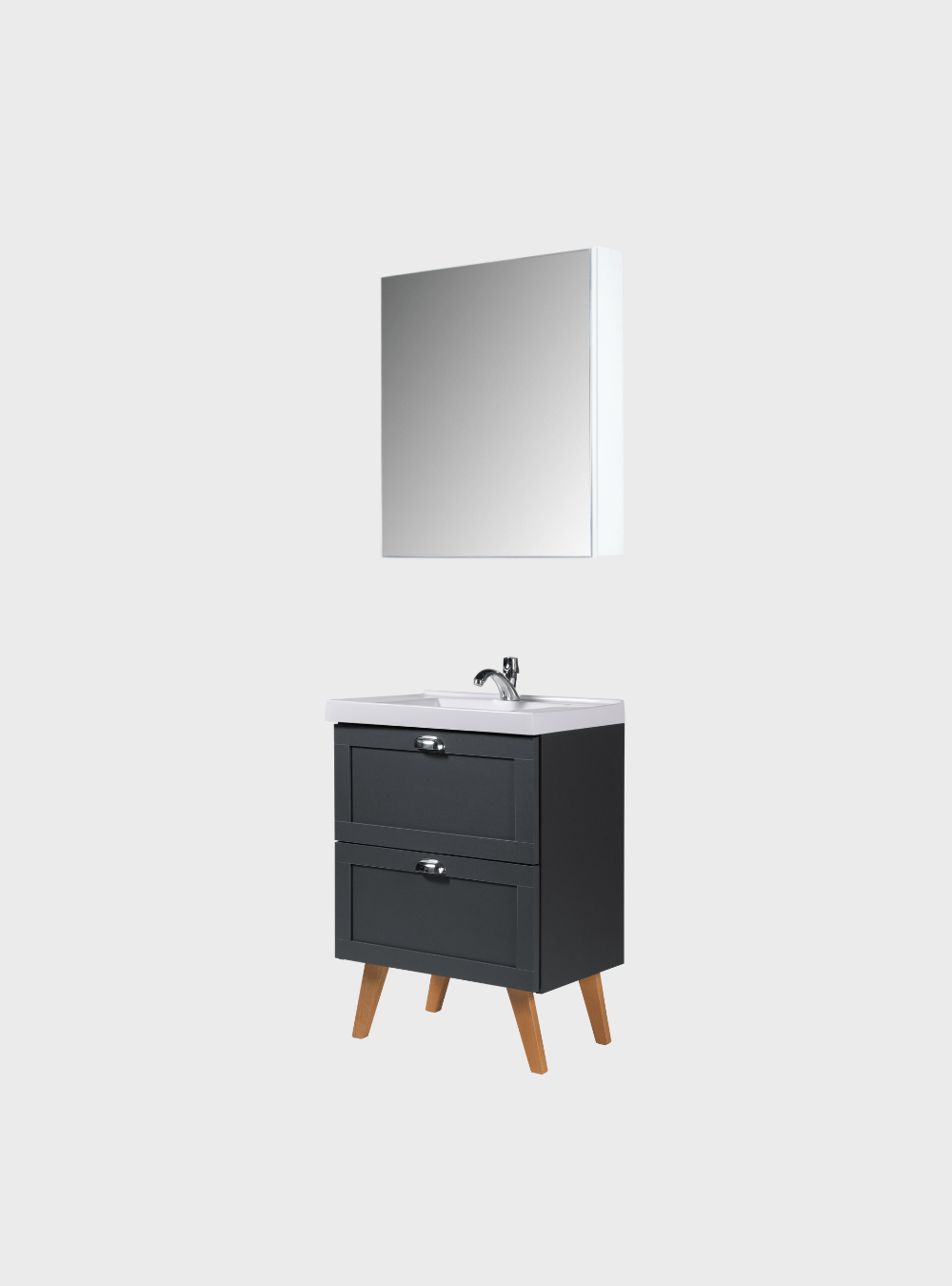 On Móveis Conjuntos de móveis para banheiro Gabinete para Banheiro com Cuba e Armario 60cm Retro Mdf Grafite Milano - On Móveis