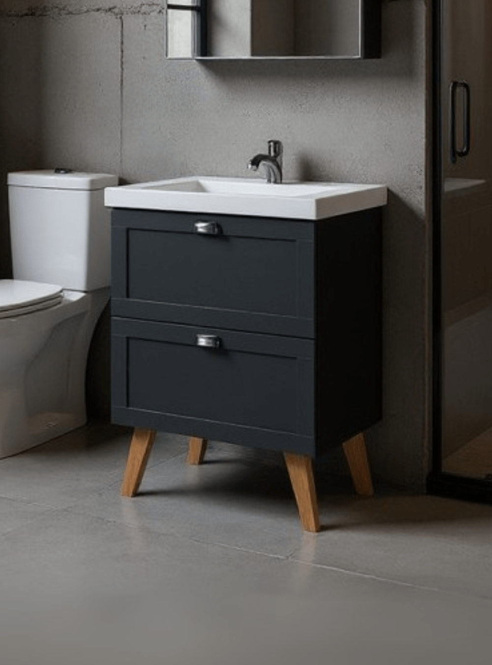 On Móveis Conjuntos de móveis para banheiro Gabinete para Banheiro com Cuba e Armario 60cm Retro Mdf Grafite Milano - On Móveis