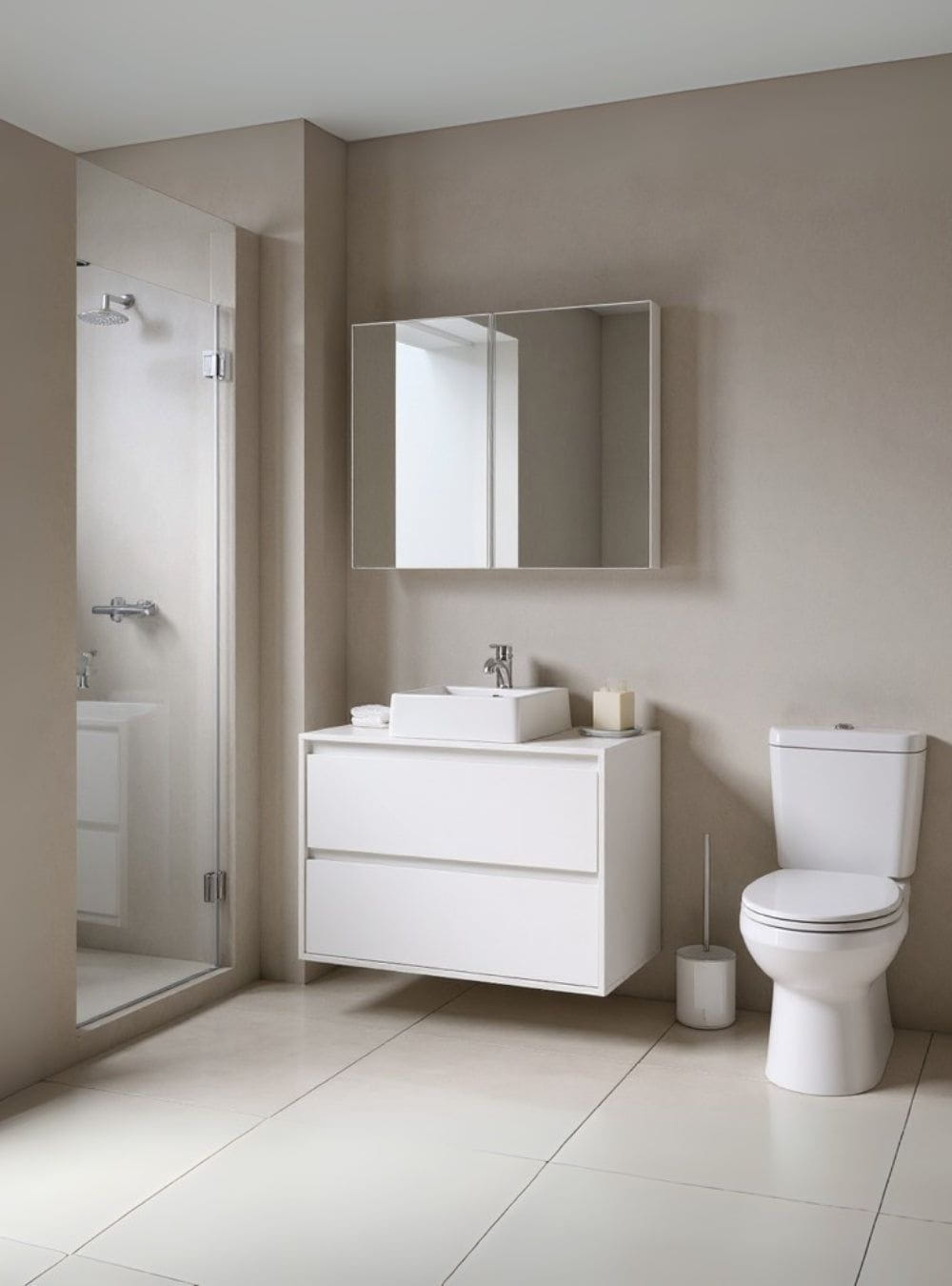On Móveis Conjuntos de móveis para banheiro Gabinete para Banheiro com Cuba e Armario 80cm Mdf Branco Dubai - On Móveis