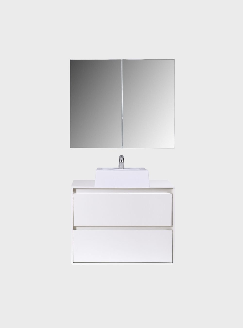 On Móveis Conjuntos de móveis para banheiro Gabinete para Banheiro com Cuba e Armario 80cm Mdf Branco Dubai - On Móveis