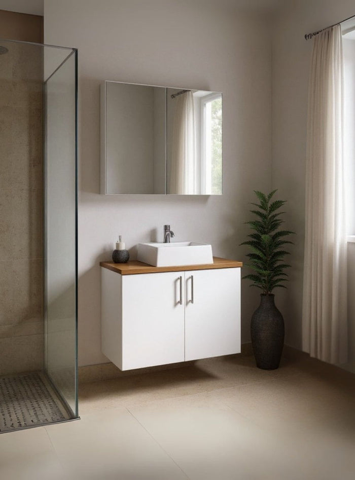 Gabinete para Banheiro com Cuba e Armario 80cm Mdf Freijo com Branco Paris - On Móveis
